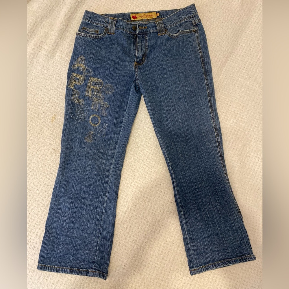 Apple Bottoms Women's Blue Bootcut Jeans with Gold Embellished Side Logo